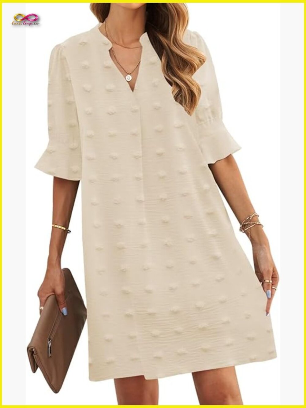 V-Neck Ruffle Short Sleeve Shift Dress Casual Summer Maternity Flowy Drape